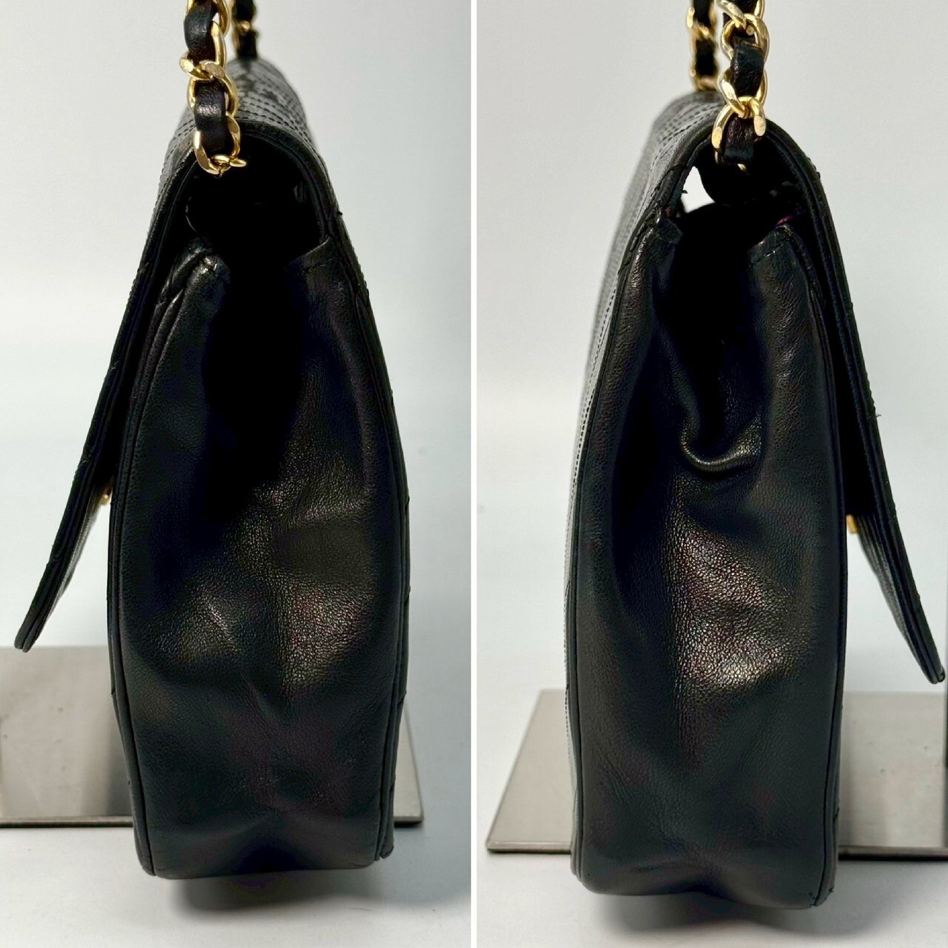 CHANEL Diagonal Stitch Lambskin Single Flap Chain Bag Black Shoulder Bag