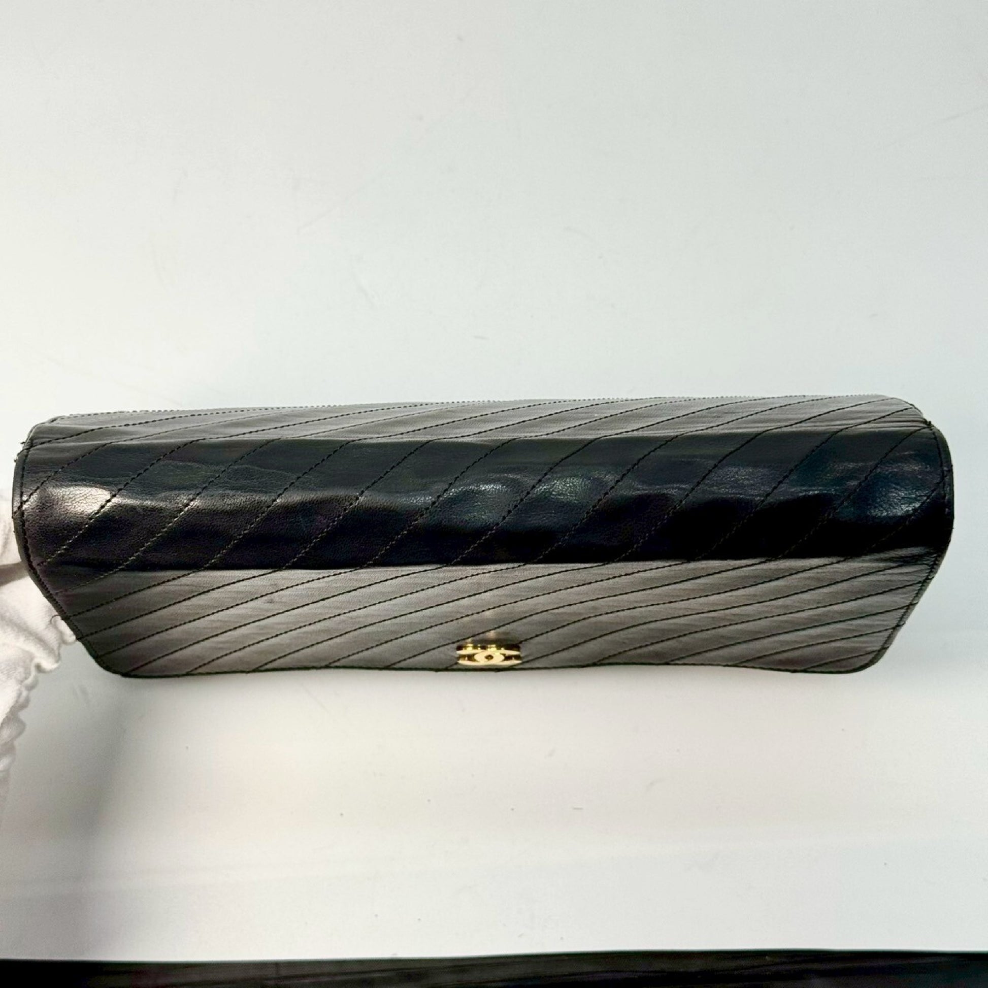 CHANEL Diagonal Stitch Lambskin Single Flap Chain Bag Black Shoulder Bag