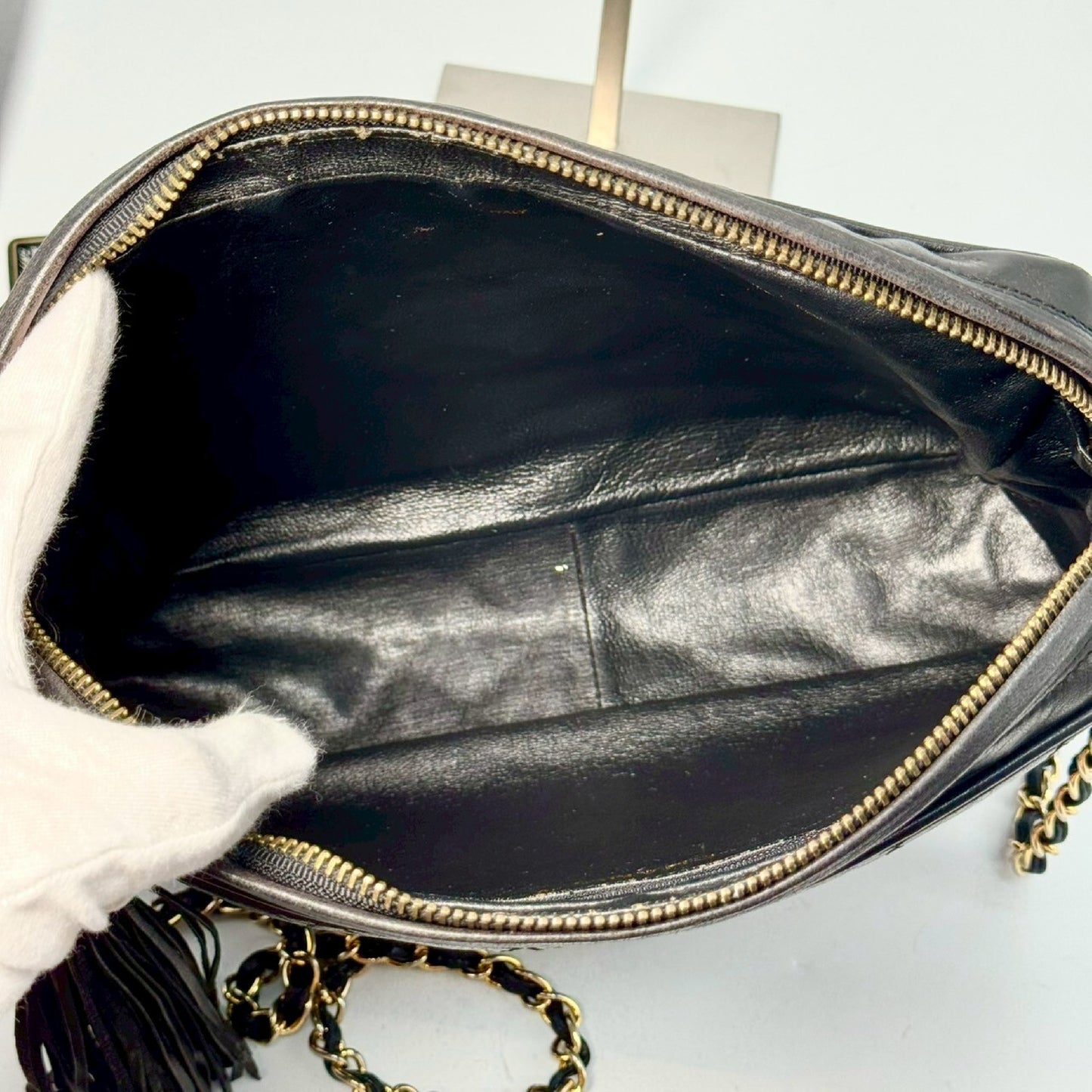 CHANEL Matelasse Fringed Chain Shoulder Bag, Black, 1557899, with Guarantee Card