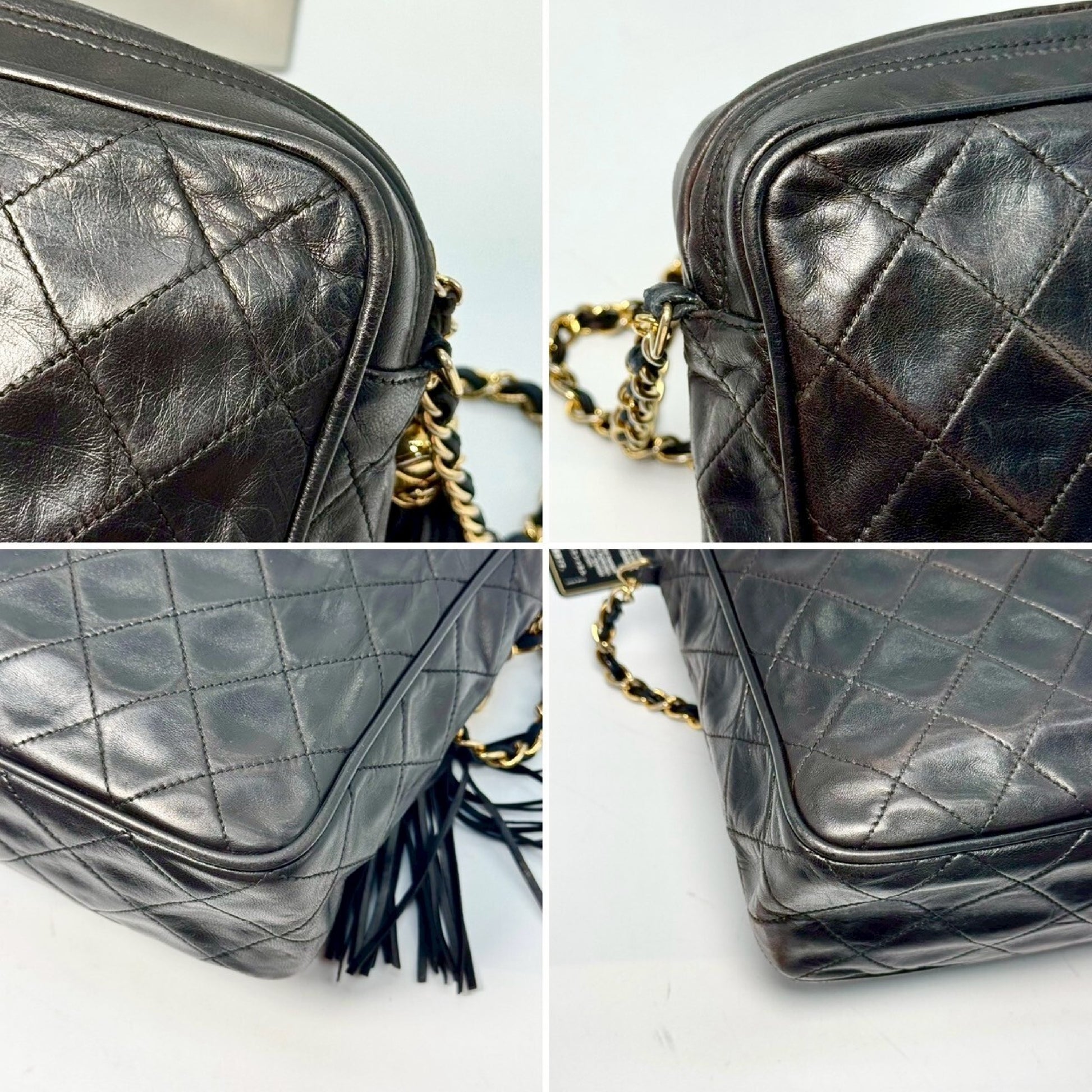CHANEL Matelasse Fringed Chain Shoulder Bag, Black, 1557899, with Guarantee Card