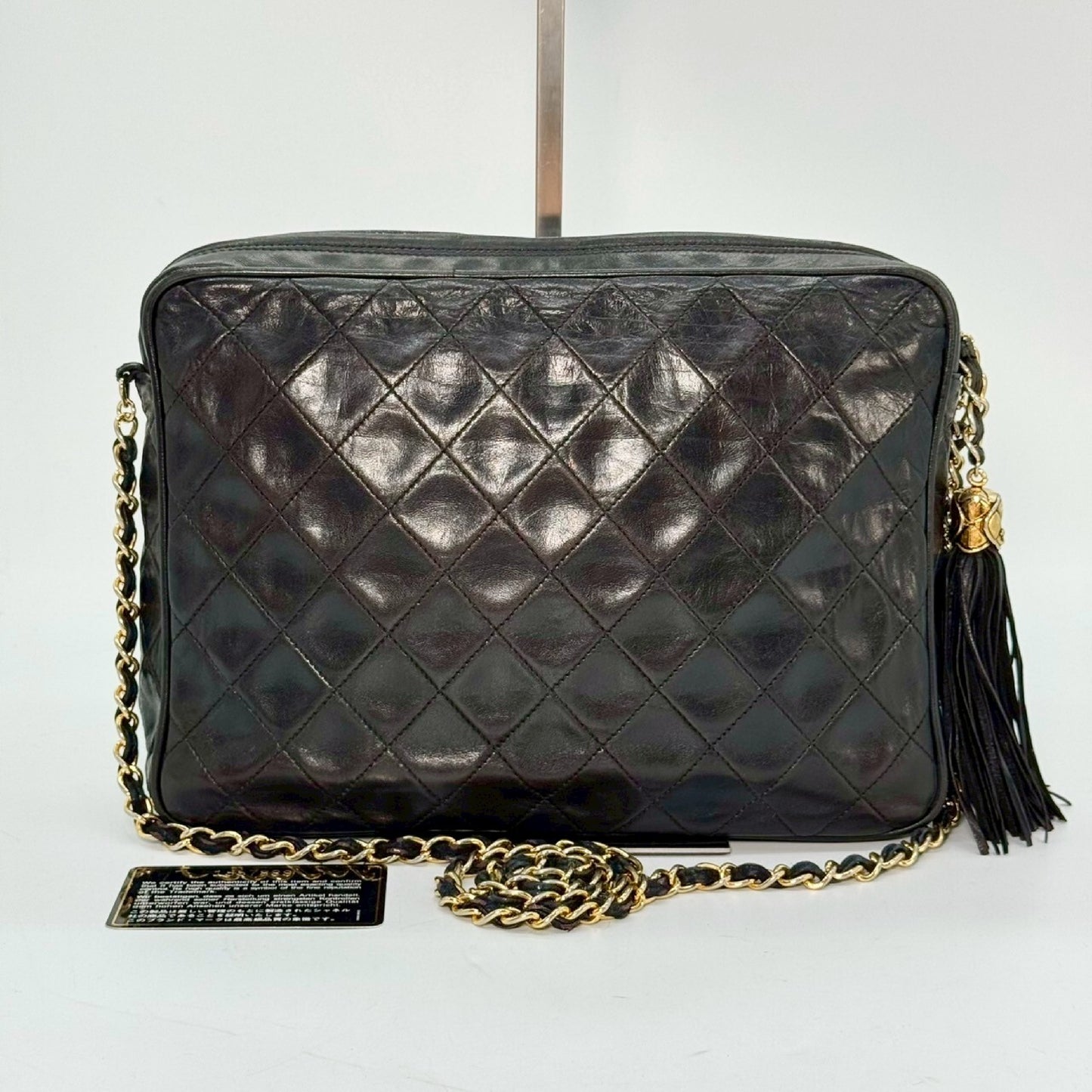 CHANEL Matelasse Fringed Chain Shoulder Bag, Black, 1557899, with Guarantee Card