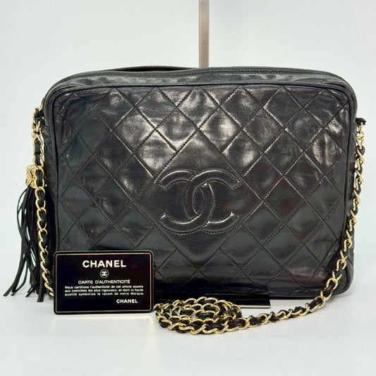 CHANEL Matelasse Fringed Chain Shoulder Bag, Black, 1557899, with Guarantee Card