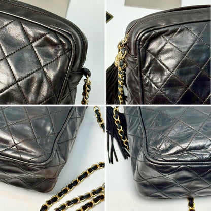 CHANEL Matelasse Fringed Chain Shoulder Bag, Black, 1557899, with Guarantee Card