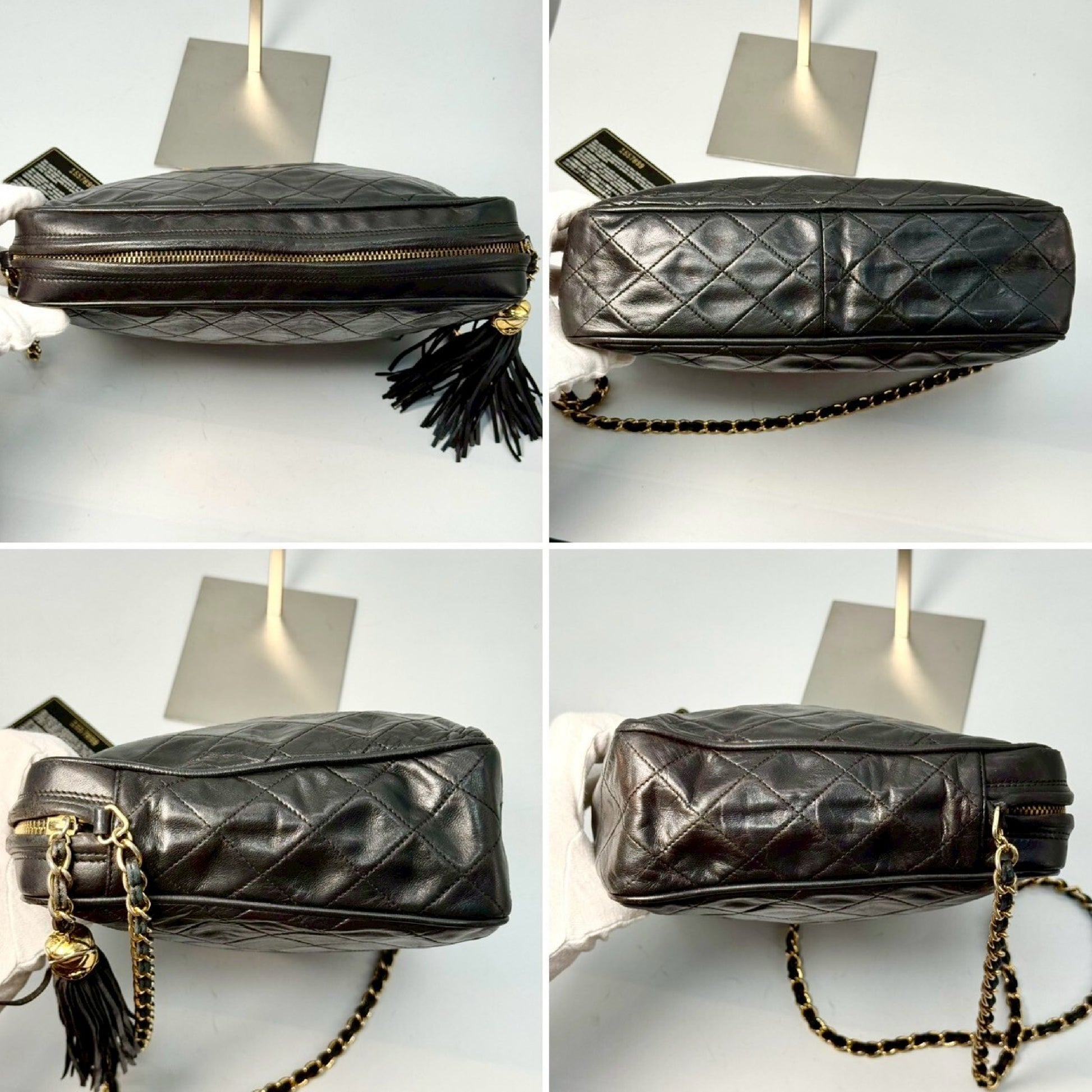 CHANEL Matelasse Fringed Chain Shoulder Bag, Black, 1557899, with Guarantee Card