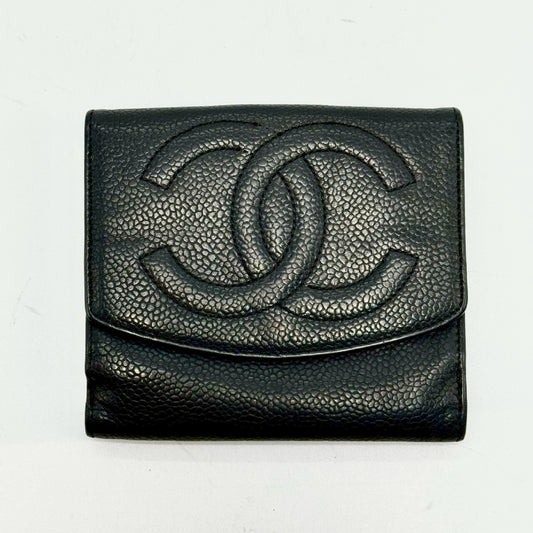 CHANEL Caviar Skin Coco Mark Compact Wallet Black No Serial Seal