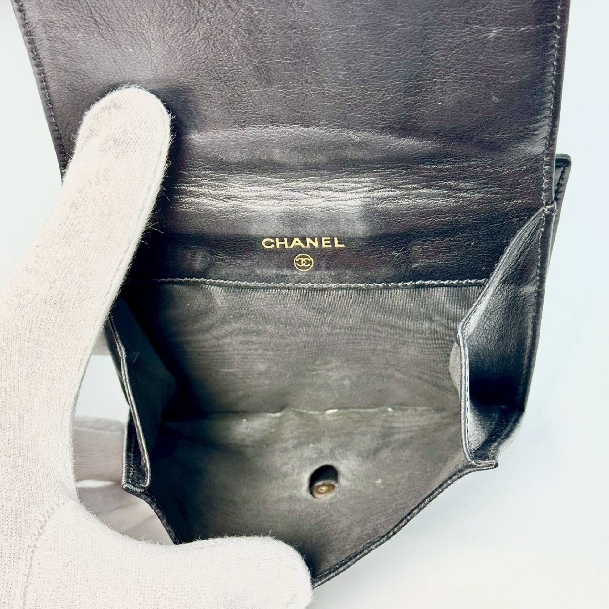 CHANEL Caviar Skin Coco Mark Compact Wallet Black No Serial Seal