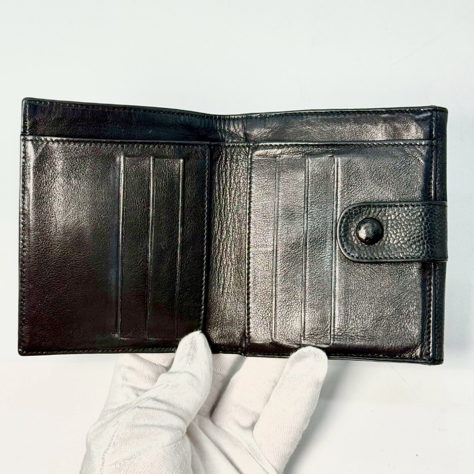 CHANEL Caviar Skin Coco Mark Compact Wallet Black No Serial Seal