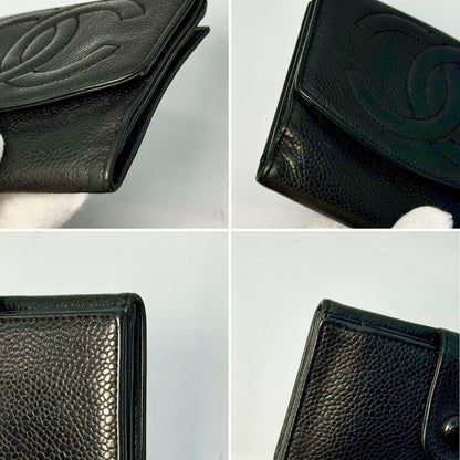 CHANEL Caviar Skin Coco Mark Compact Wallet Black No Serial Seal