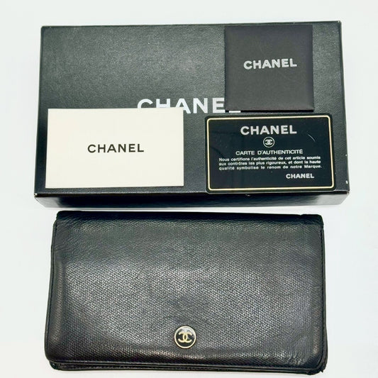 CHANEL Coco Mark Bifold Long Wallet Black No Serial Seal Guarantee Card Included 8816261 Wallet