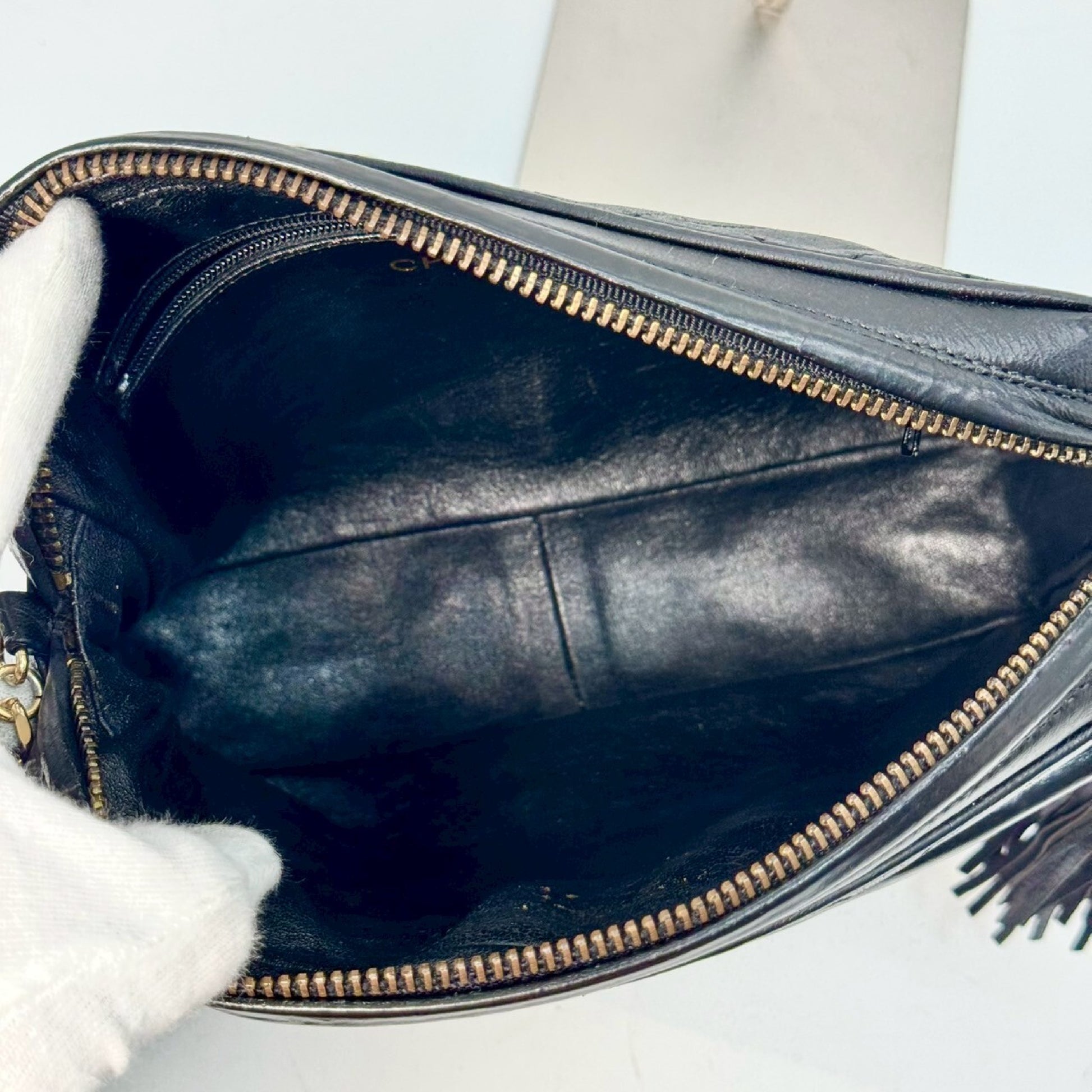 CHANEL Matelasse Lambskin Fringed Chain Shoulder Bag, Black, 1725181