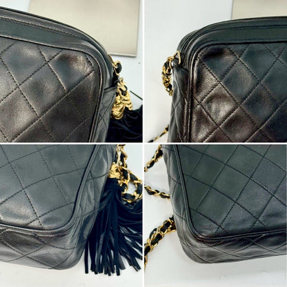 CHANEL Matelasse Lambskin Fringed Chain Shoulder Bag, Black, 1725181