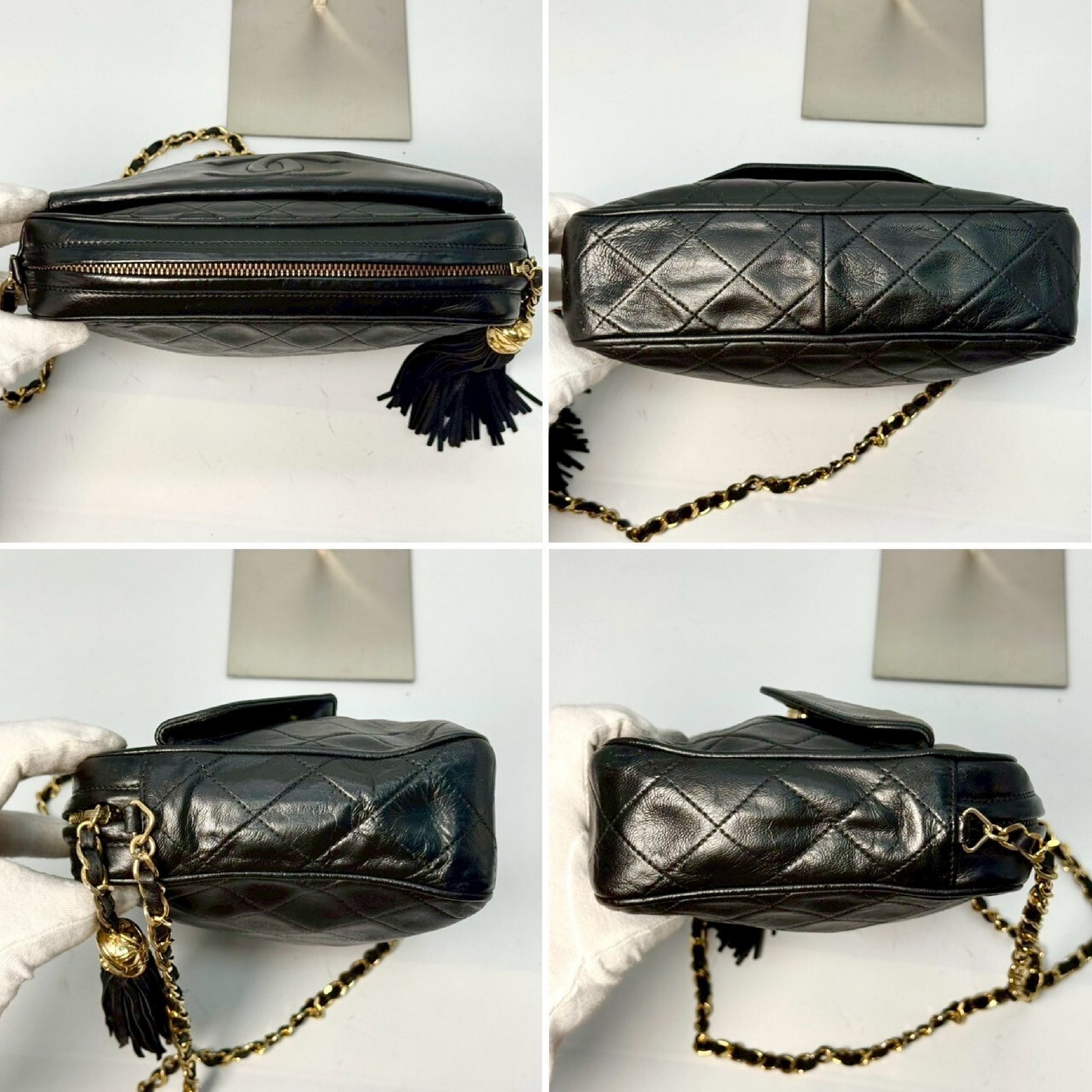 CHANEL Matelasse Lambskin Fringed Chain Shoulder Bag, Black, 1725181