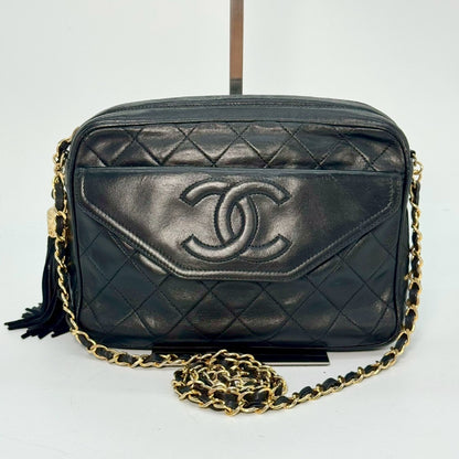 CHANEL Matelasse Lambskin Fringed Chain Shoulder Bag, Black, 1725181