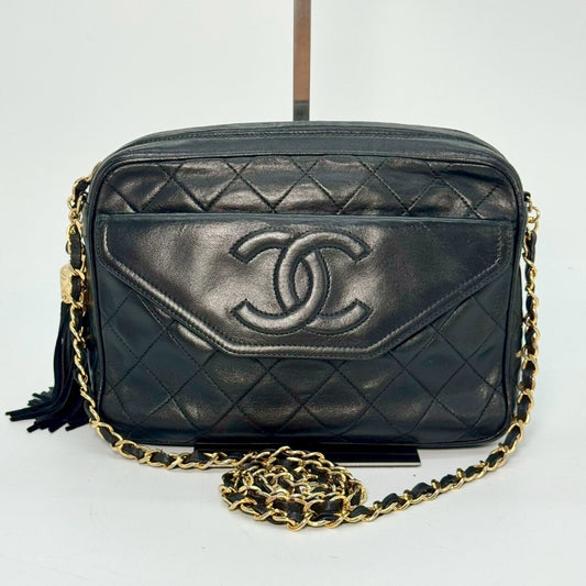 CHANEL Matelasse Lambskin Fringed Chain Shoulder Bag, Black, 1725181