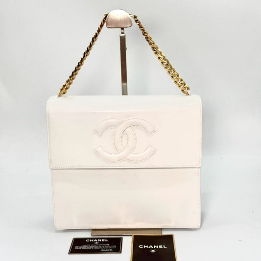 CHANEL Lambskin Coco Mark Chain Handbag White with Guarantee Card 4852158 Handbag