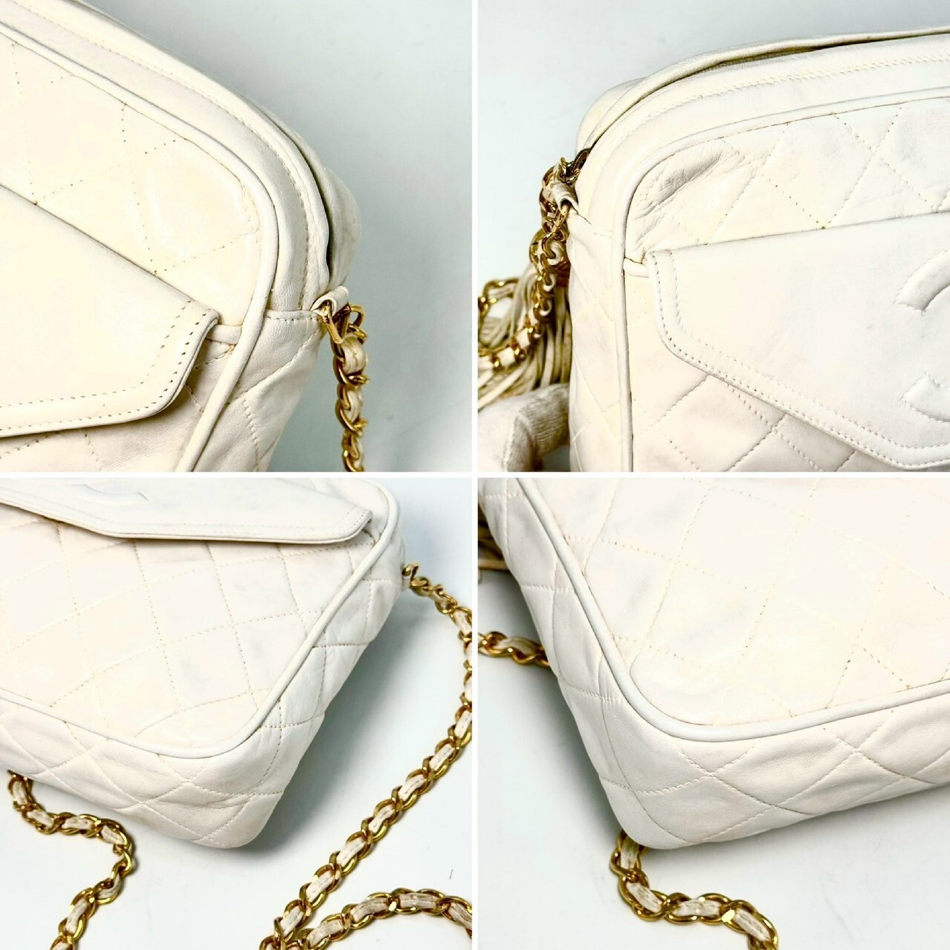 CHANEL Matelasse Lambskin Fringed Chain Shoulder Bag White 1726214 with Guarantee Card