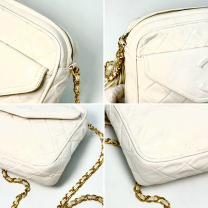 CHANEL Matelasse Lambskin Fringed Chain Shoulder Bag White 1726214 with Guarantee Card