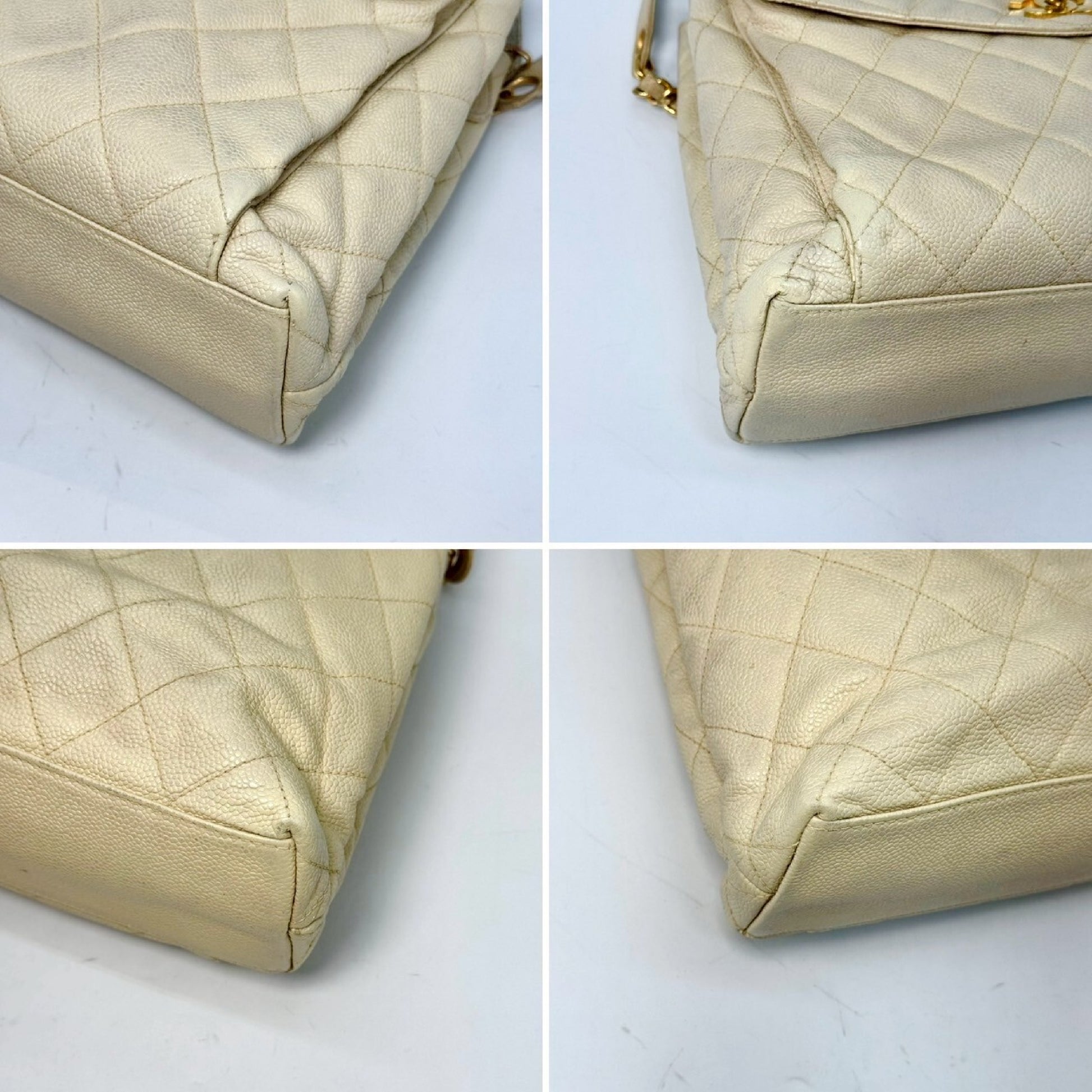 CHANEL Caviar Leather Chain Shoulder Bag Beige 4123842 with Guarantee Card