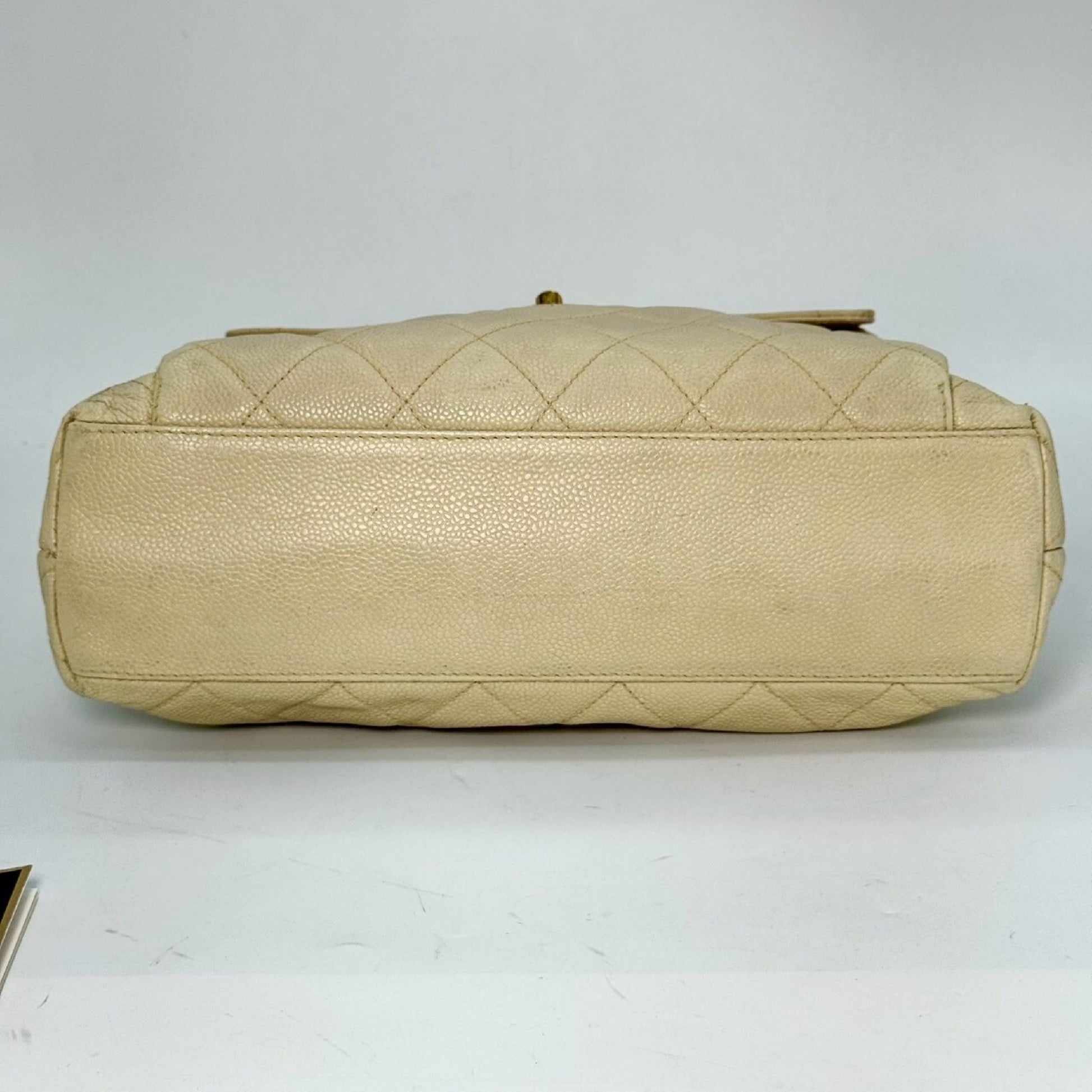 CHANEL Caviar Leather Chain Shoulder Bag Beige 4123842 with Guarantee Card