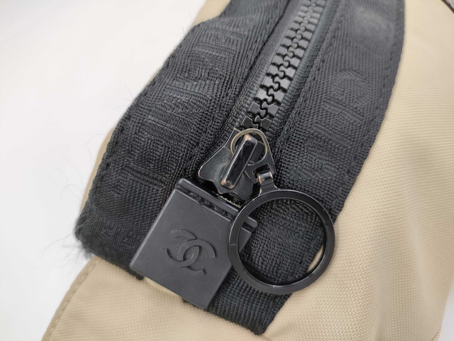 CHANEL CHANEL Sport Banana Waist Bag, Canvas, Beige, Black, Card and Sticker Included