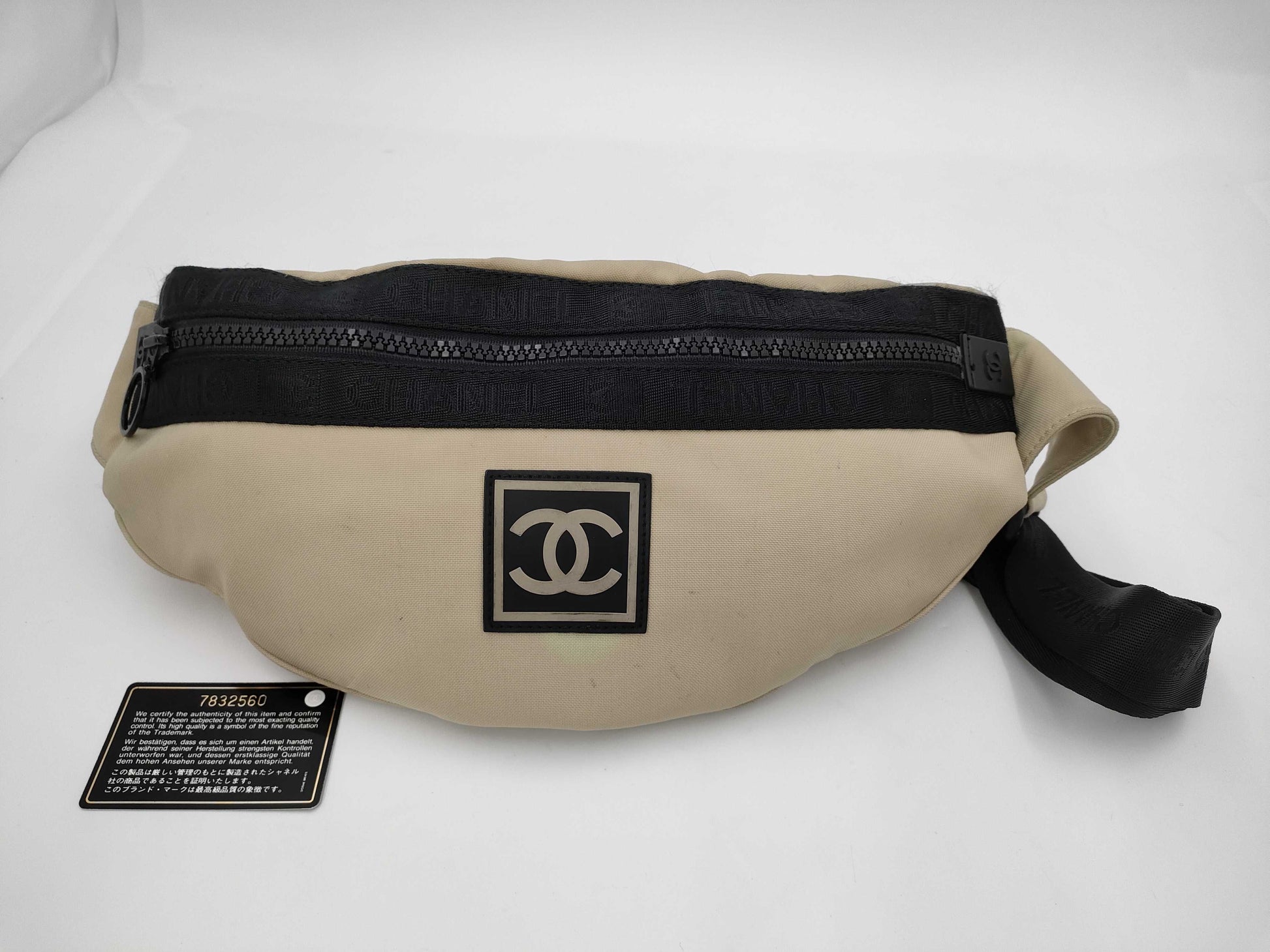 CHANEL CHANEL Sport Banana Waist Bag, Canvas, Beige, Black, Card and Sticker Included