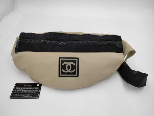 CHANEL CHANEL Sport Banana Waist Bag, Canvas, Beige, Black, Card and Sticker Included
