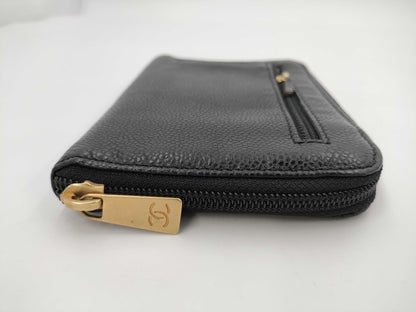 CHANEL CHANEL Deca Coco Caviar Leather Folding Wallet with Box, Cards, and Stickers, 6th Series