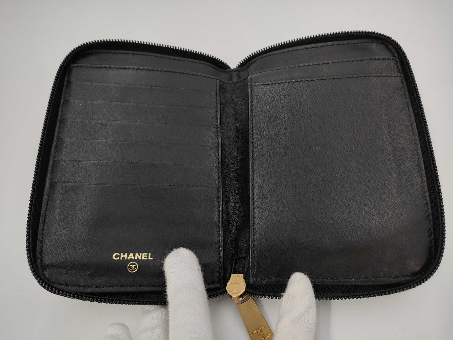CHANEL CHANEL Deca Coco Caviar Leather Folding Wallet with Box, Cards, and Stickers, 6th Series