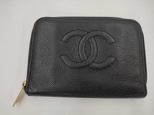 CHANEL CHANEL Deca Coco Caviar Leather Folding Wallet with Box, Cards, and Stickers, 6th Series
