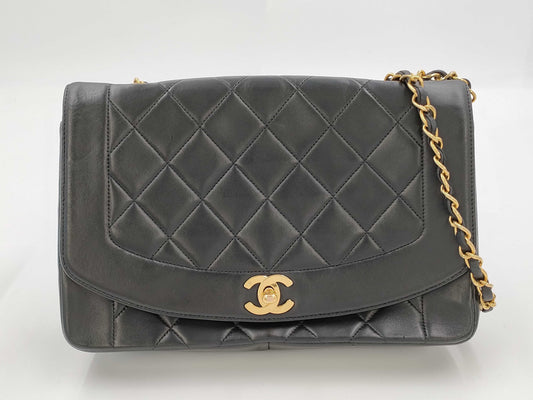 CHANEL Matelasse Diana Flap 25 Chain Shoulder Bag in Black Lambskin, No. 2, Shoulder Bag