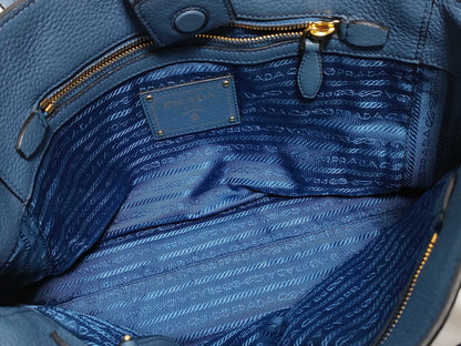 PRADA Prada Handbag Tote Bag Blue Leather Handbag