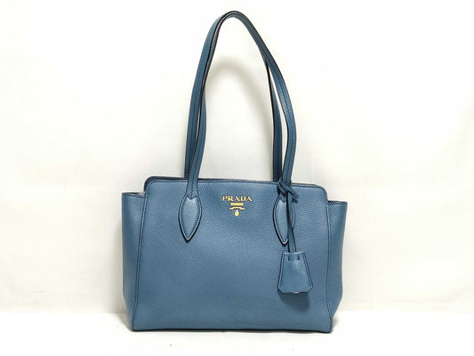 PRADA Prada Handbag Tote Bag Blue Leather Handbag