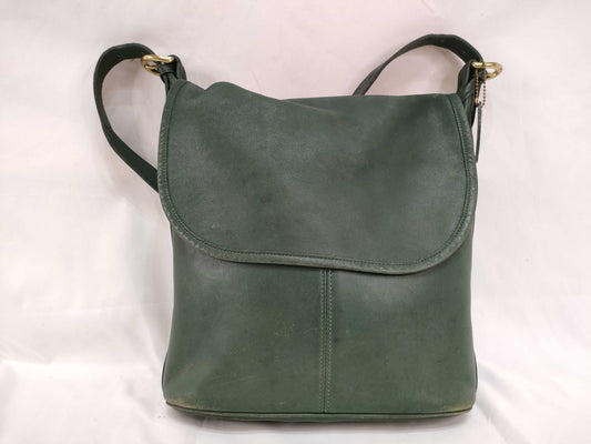 COACH Old Coach Leather Shoulder Bag Green Shoulder Bag