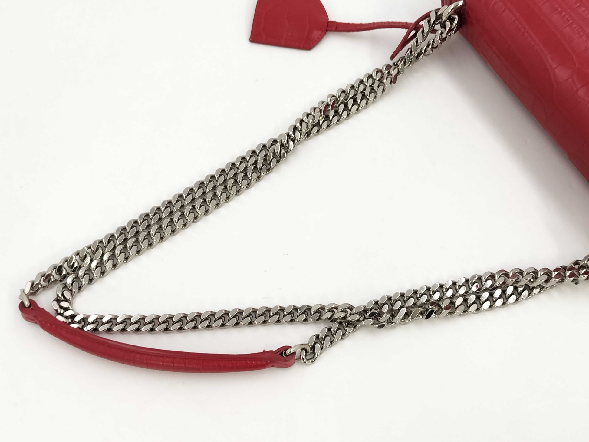 SAINT LAURENT Saint Laurent crocodile embossed red chain shoulder bag