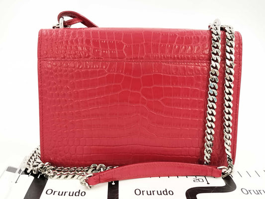 SAINT LAURENT Saint Laurent crocodile embossed red chain shoulder bag