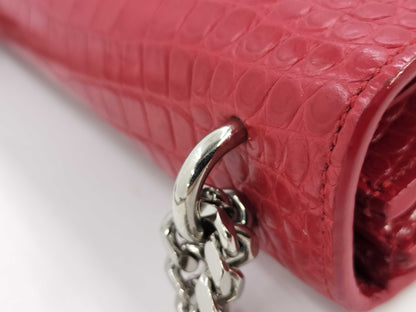 SAINT LAURENT Saint Laurent crocodile embossed red chain shoulder bag