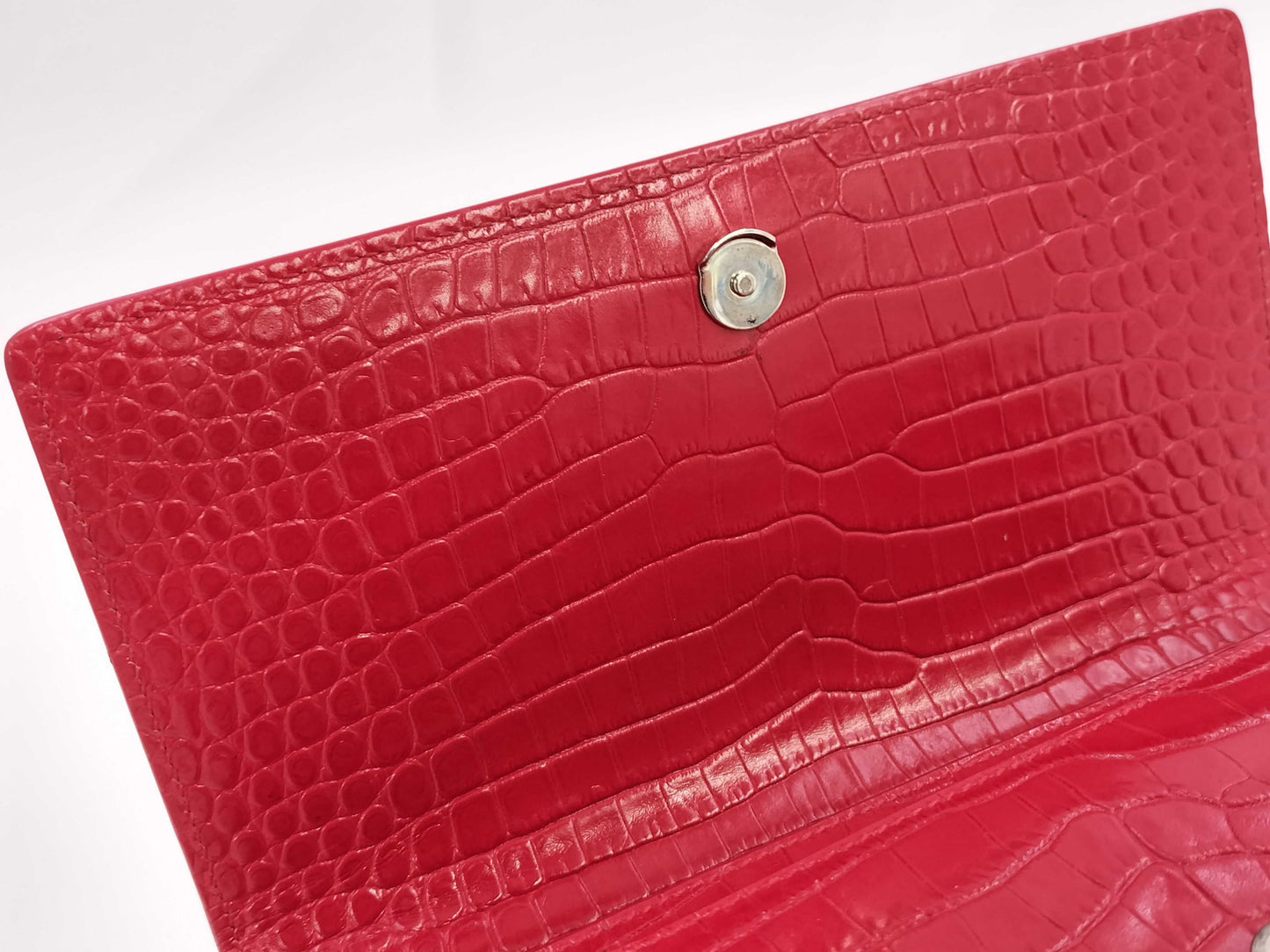 SAINT LAURENT Saint Laurent crocodile embossed red chain shoulder bag