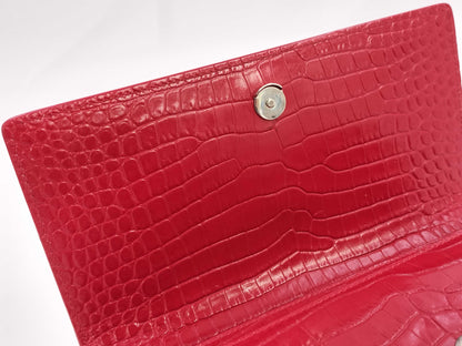 SAINT LAURENT Saint Laurent crocodile embossed red chain shoulder bag
