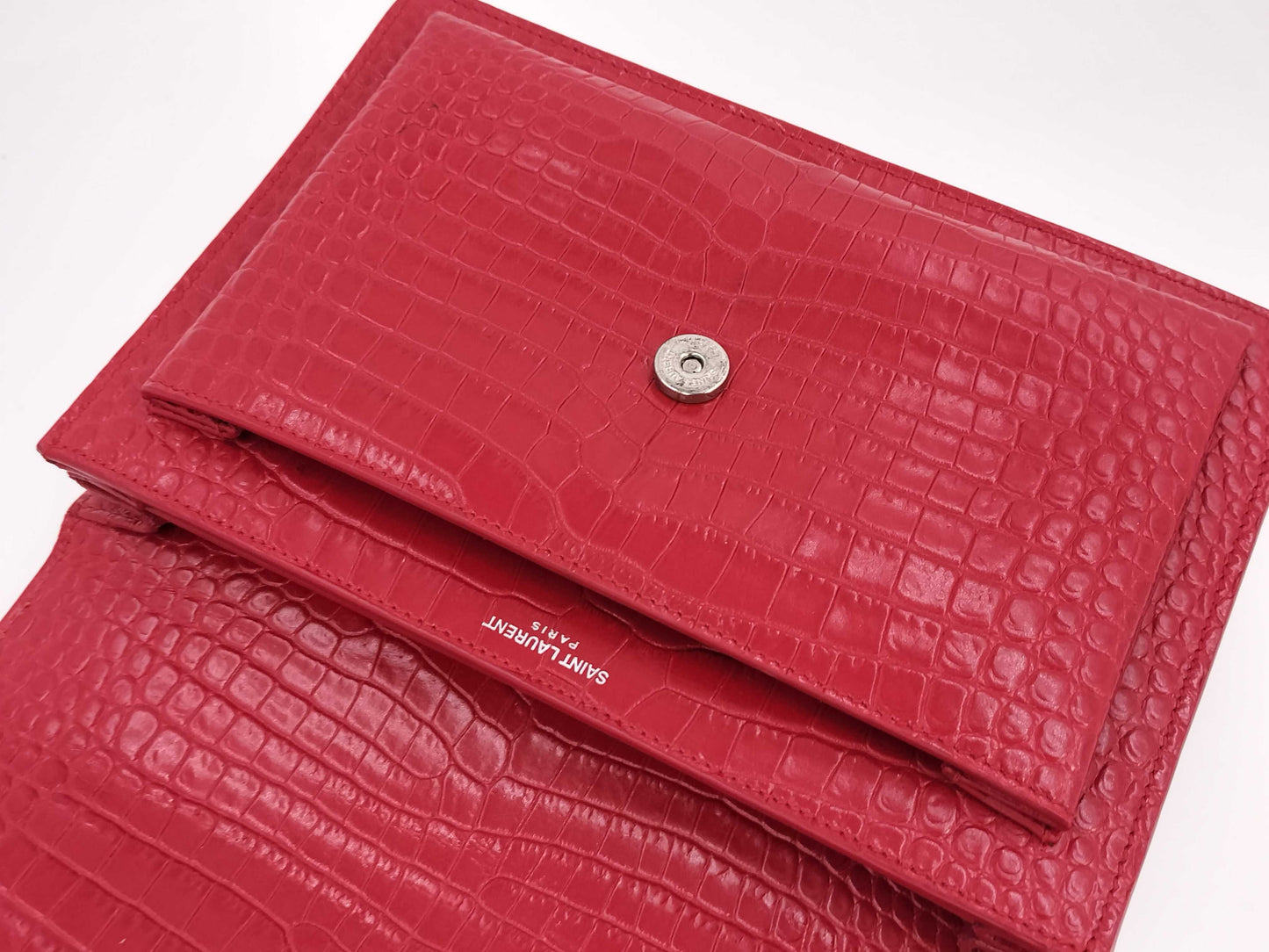 SAINT LAURENT Saint Laurent crocodile embossed red chain shoulder bag