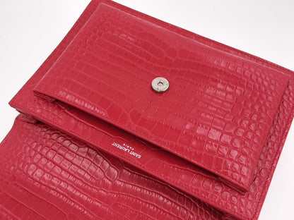 SAINT LAURENT Saint Laurent crocodile embossed red chain shoulder bag