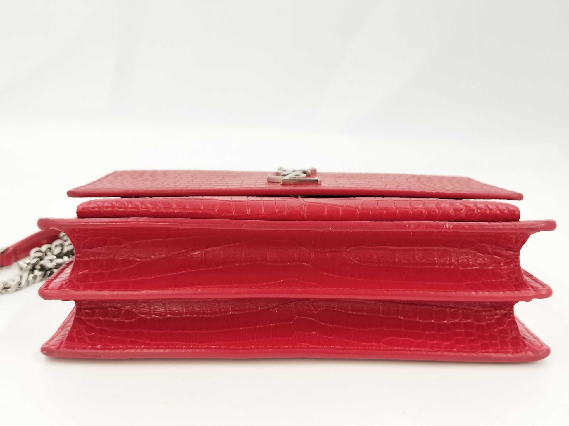 SAINT LAURENT Saint Laurent crocodile embossed red chain shoulder bag