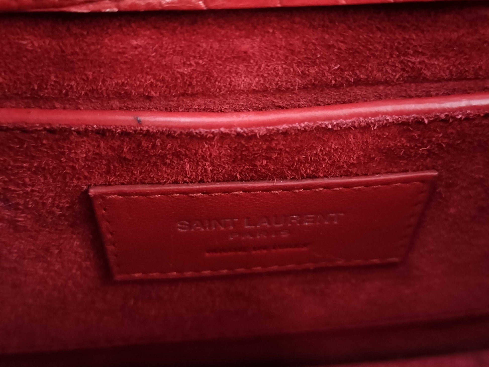 SAINT LAURENT Saint Laurent crocodile embossed red chain shoulder bag
