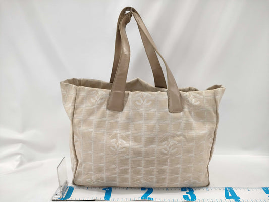CHANEL New Travel Line Nylon and Leather Tote Bag, Beige with Gold Hardware, 8713604, Handbag