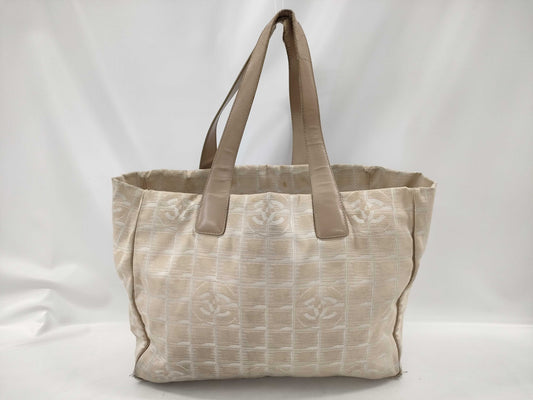 CHANEL New Travel Line Nylon and Leather Tote Bag, Beige with Gold Hardware, 8713604, Handbag