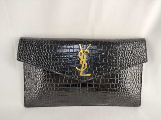 SAINT LAURENT FR－SAINT LAURENT CLUTCH MOC CROC YSL LOGO Clutch Bag