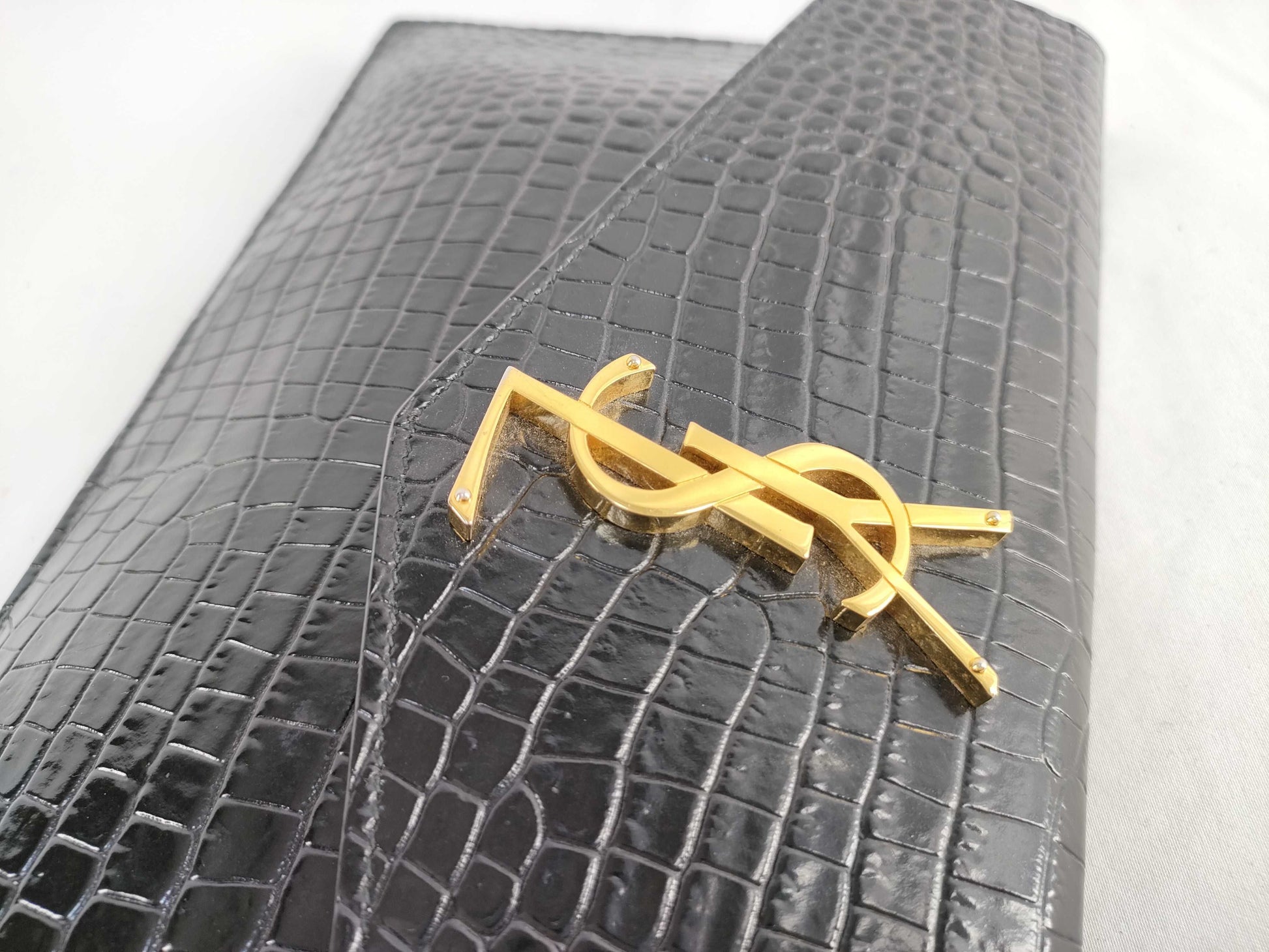 SAINT LAURENT FR－SAINT LAURENT CLUTCH MOC CROC YSL LOGO Clutch Bag