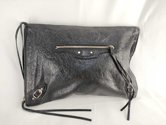 BALENCIAGA KR - Balenciaga 362967 Black Leather Classic Motor Clutch Bag