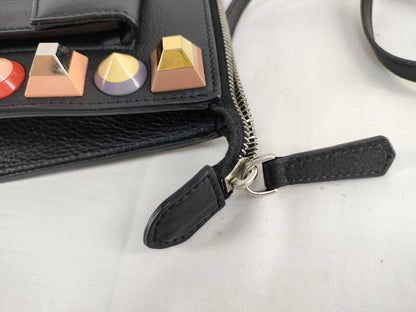 FENDI PH - Fendi Vitello dolce Studded Mini 2-Journey Leather Crossbody Bag Shoulder Bag