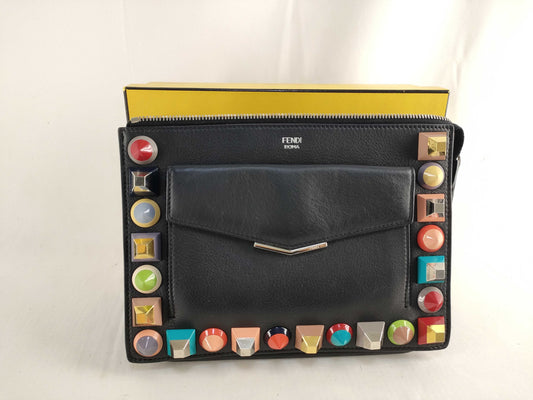 FENDI PH - Fendi Vitello dolce Studded Mini 2-Journey Leather Crossbody Bag Shoulder Bag