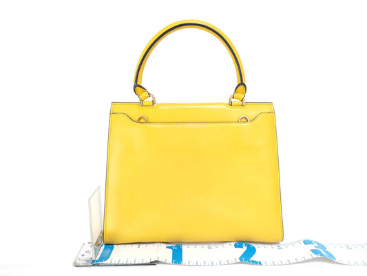 Salvatore Ferragamo Gancini ID - Salvatore Ferragamo Leather Trifolio Top Handle Yellow Handbag 25cm GHW